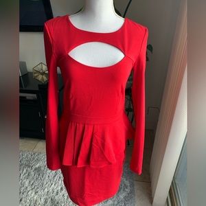 Red Bebe long sleeve, peephole dress